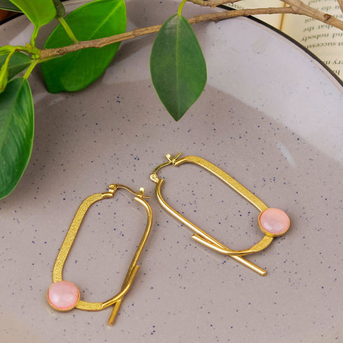 Gold PinkStone Earring - The Earth Store - Fashion Accessories
